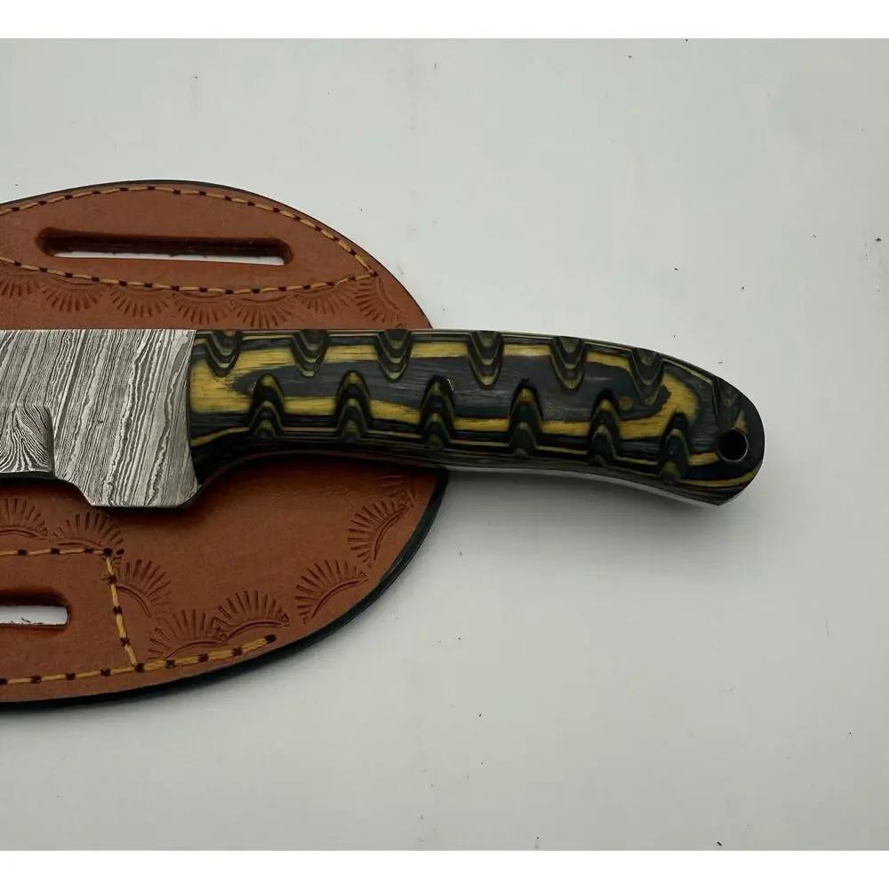 Handmade Damascus Steel Fixed Blade Knife w/ Leather Sheath – Pakistan Made NEW